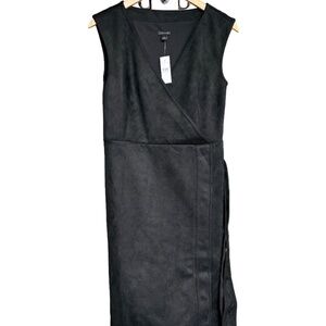 Ann Taylor | Women's Petite Black Faux Suede Sleeveless Wrap Dress